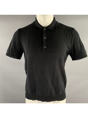 BARENA Size M Black Knit Polo